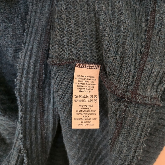 We The Free Lover Teal Tunic Split Back Frayed Hem Cowl Neck Long Sleeve Size S - Picture 4 of 6